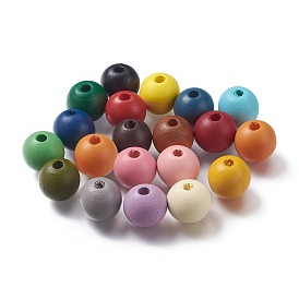 Painted Natural Wood Beads, Round