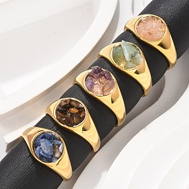 Кольца с круглыми натуральными драгоценными камнями, 304 кольца из нержавеющей стали, реальный 18 k позолоченный