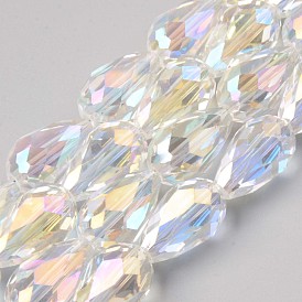 Chapelets de perles en verre transparentes  , de couleur plaquée ab , larme à facettes