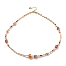 Ожерелья из бисера из натурального жемчуга, агата и клубничного кварца, 14k позолоченные латунные украшения для женщин