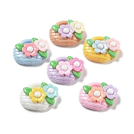 Opaque Resin Cabochons, Basket with Flower