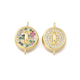 Латунные подвески-соединители с микропаве из кубического циркония, плоские круглые звенья, без кадмия и без свинца, стойки покрытие, долговечный, реальный 18 k позолоченный