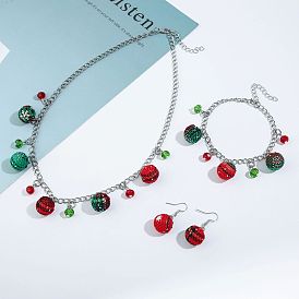 Рождественские ожерелья с подвесками из сплава, стекла и хлопкового шнура, серьги-подвески и браслеты с подвесками, круглые