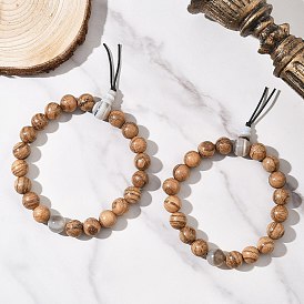 2 шт. 2 стили браслеты из натурального полосатого агата и дерева с круглыми бусинами для мужчин и женщин