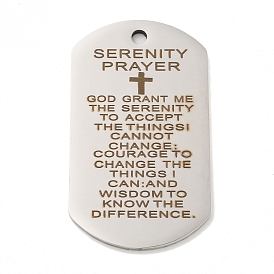 201 Stainless Steel Pendants, Oval with Word Serenity Prayer & Cross Charms