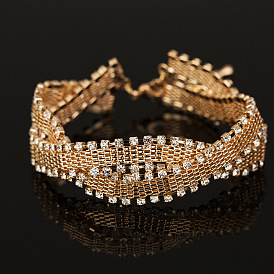 Sparkling Double Row Diamond Bracelet - Classic Woven Gold and Silver Bangle