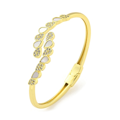 Teardrop Brass Micro Pave Clear Cubic Zirconia Open Cuff Bangles, Shell Bangles for Women