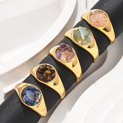 Кольца с круглыми натуральными драгоценными камнями, 304 кольца из нержавеющей стали, реальный 18 k позолоченный