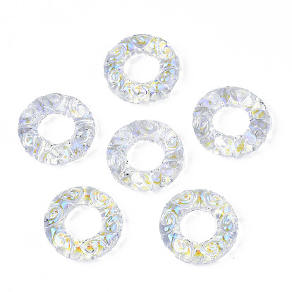 Transparent Glass Linking Rings, AB Color Plated, Donut with Swirl Pattern