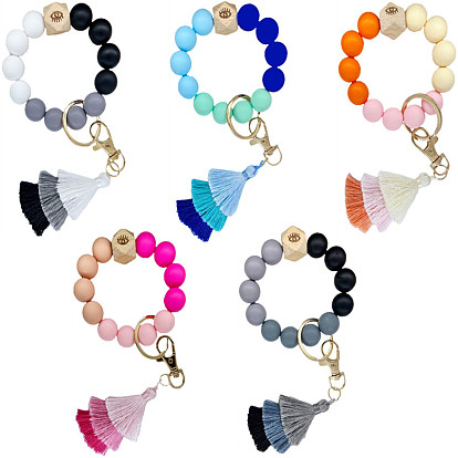 Bohemian Tassel Silicone Bead Bracelet Keychain for Women