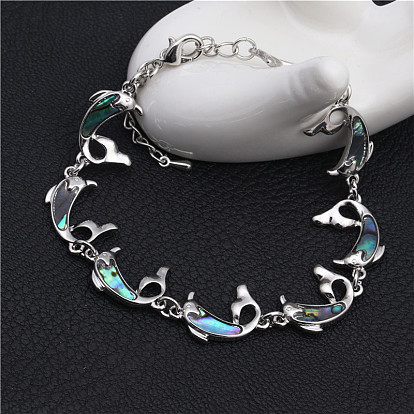Colorful Seashell Bracelet with Abalone Shell, Dolphin Charm Jewelry
