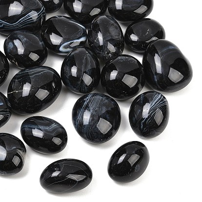 Cuentas de ágata natural con bandas negras y rayas, teñido y climatizada, piedra caída, pepitas, sin agujero / sin perforar, gemas de relleno de jarrones