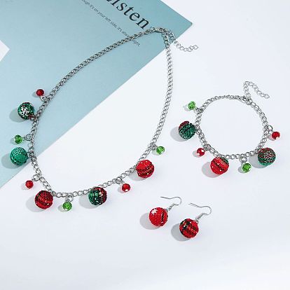 Рождественские ожерелья с подвесками из сплава, стекла и хлопкового шнура, серьги-подвески и браслеты с подвесками, круглые