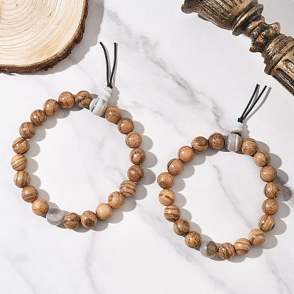 2 шт. 2 стили браслеты из натурального полосатого агата и дерева с круглыми бусинами для мужчин и женщин