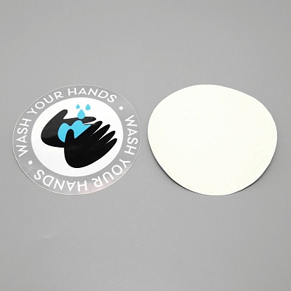 PVC Wash Your Hands Sign Sticker, Public Signs, Flat Round