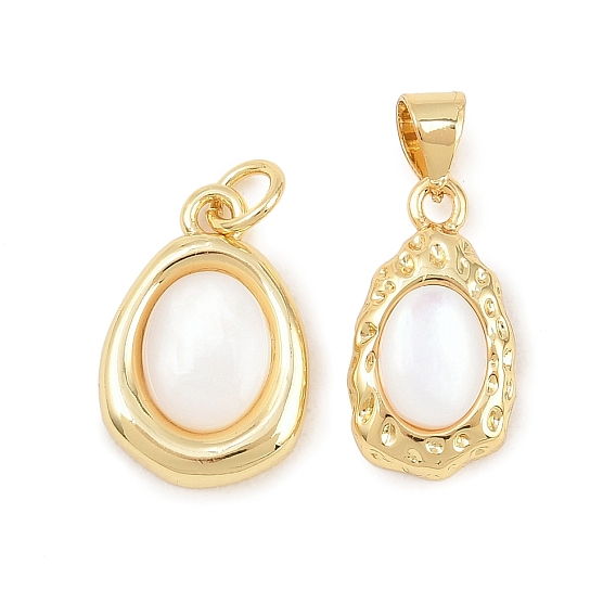 Натуральный белый оболочки подвески, Подвески в форме капли с латунными оправами, долговечный, стойки покрытие, без свинца и без кадмия, цвет морской раковины