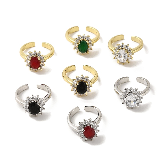 Кольца-манжеты из латуни с микропаве из кубического циркония, долговечный, без свинца и без кадмия, цветок