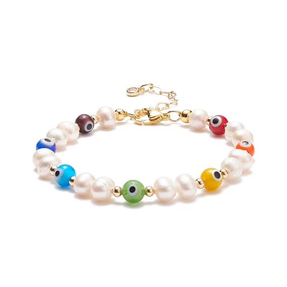 Natural Pearl & Lampwork Evil Eye Beaded Bracelet for Women