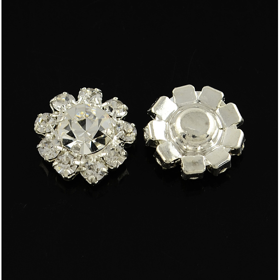 Блестящие аксессуары для одежды цветок латунь марки А горный хрусталь выводы кабошоны, подходят плавающие подвески-медальоны, серебристый цвет металлик, 12x4.5 мм