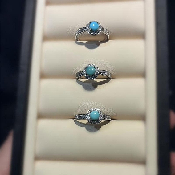 925 Кольца из стерлингового серебра с синтетической бирюзой, платина