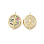 Латунные подвески-соединители с микропаве из кубического циркония, плоские круглые звенья, без кадмия и без свинца, стойки покрытие, долговечный, реальный 18 k позолоченный