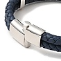 Leather Braided Double Loops Multi-strand Bracelet with 304 Stainless Steel Magneti Clasp for Men Women