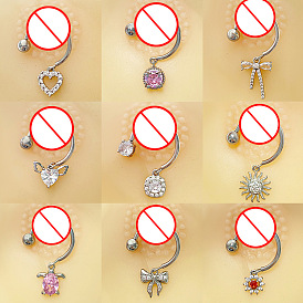 316l хирургические кольца-гвозди для сосков из нержавеющей стали с кубическим цирконием, цвет нержавеющей стали