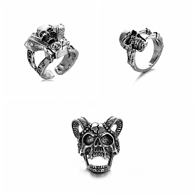 Gothic Style Skull Cuff Rings, Alloy Open Rings for Men Women
