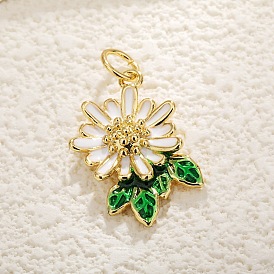Brass Enamel Pendants, with Jump Ring, Golden, Daisy Charm