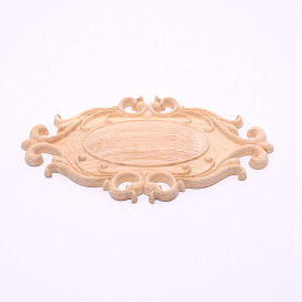 PANDAHALL ELITE Natural Wood Carved Onlay Applique Craft, Unpainted Onlay Furniture Home Decoration, Oval
