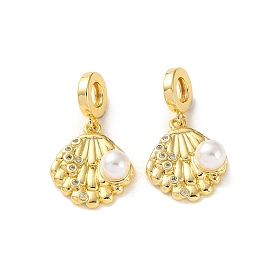 Подвески в форме ракушки из латуни с микропаве из кубического циркония, европейские подвески., Подвески с большими отверстиями и бусинами из искусственного жемчуга из АБС-пластика, без кадмия и без свинца, долговечный, стойки покрытие