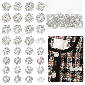 40piezas 2estilo 1botones de vástago de diamantes de imitación de aleación de zinc con orificios, con vidrio, flor