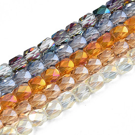 Electroplate Transparent Glass Beads Strands, Faceted, Column