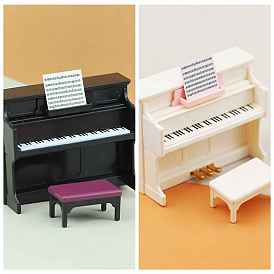Mini Plastic & Paper Piano & Sheet Music & Chair Model, Miniature Dollhouse Decorations Accessories