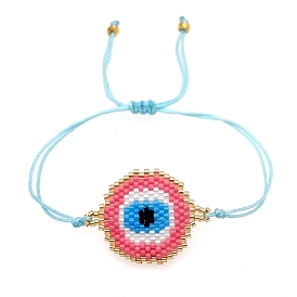 Friendship Evil Eye Loom Pattern Seed Beads Bracelets for Women, Adjustable Nylon Cord Braided Bead Bracelets