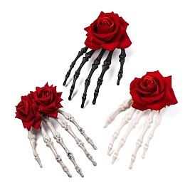 Skeleton with Rose Flower Plastic Alligator Hair Clips, with Iron Findings, Hollween Hair Accessories for Women