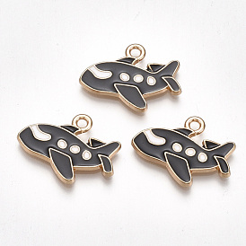 Alloy Airliner Pendants, Cadmium Free & Lead Free, with Enamel, Passenger Airplane, Light Gold