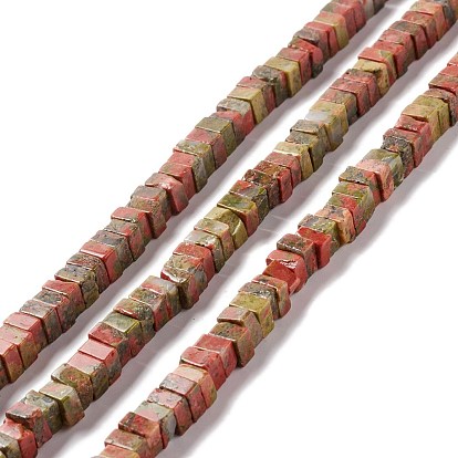 Natural Unakite Beads Strands, Cube