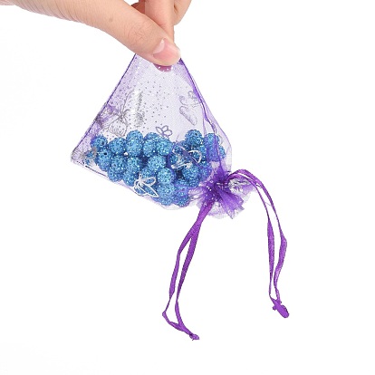 Organza Bag with Drawstring, Jewelry Pouches Bags, for Wedding Party Candy Mesh Bags, Rectangle with Butterfly Pattern