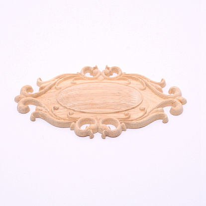 Natural Wood Carved Onlay Applique Craft, Unpainted Onlay Furniture Home Decoration, Oval