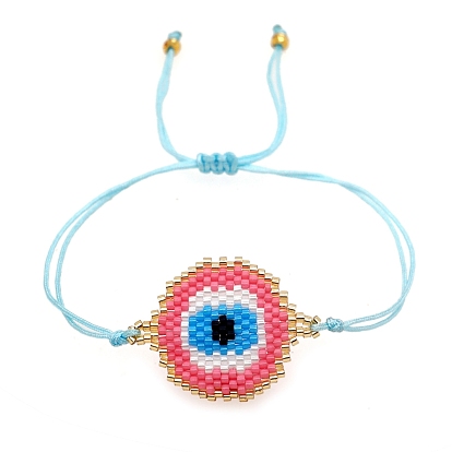 Friendship Evil Eye Loom Pattern Seed Beads Bracelets for Women, Adjustable Nylon Cord Braided Bead Bracelets