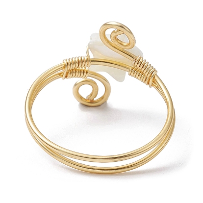 Natural Shell Cuff Ring, Real 18K Gold Plated Copper Wire Wrapped Vortex Finger Ring