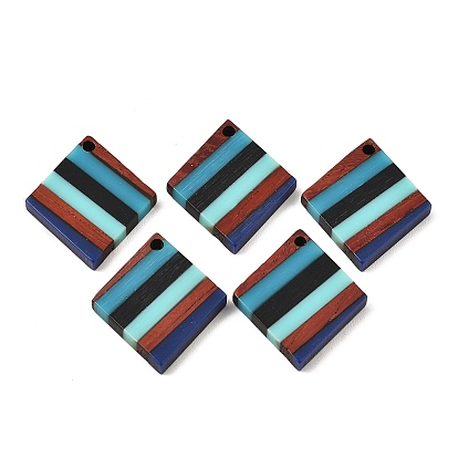 Opaque Resin & Walnut Wood Pendants, Rhombus Charms