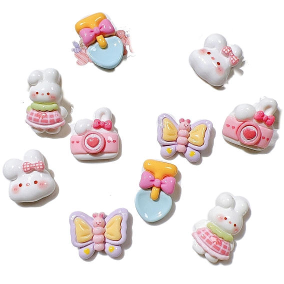 Кабошоны из смолы catoon, разнообразные, кролик/бантик/бабочка