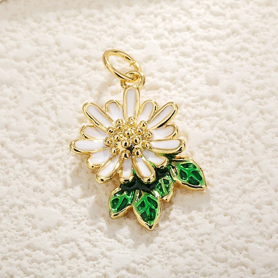 Латунь эмаль подвески, с целью перехода в кольце, золотые, маргаритка