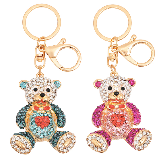 2 шт 2 цвета мультяшный сердечко медведь горный хрусталь кулон брелок, со сплавочной фурнитурой, для женской сумки автомобильные украшения