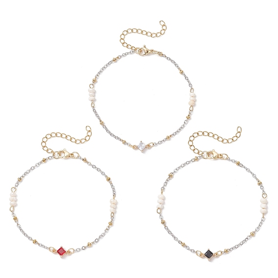 3шт. браслеты из натуральных бусин пресноводного жемчуга и стеклянных бусин, 304 Женские браслеты-спутники из нержавеющей стали