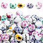 180Pcs Floral Printed Porcelain Beads, Flower Patterned Round Ceramic Beads