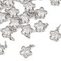 SHEGRACE Brass Pave Clear Cubic Zirconia Charms, Flower Charms, Cadmium Free & Lead Free & Nickel Free