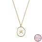 925 Sterling Silver Enamel Pendants, White Round with Starfish Charms, without Necklace